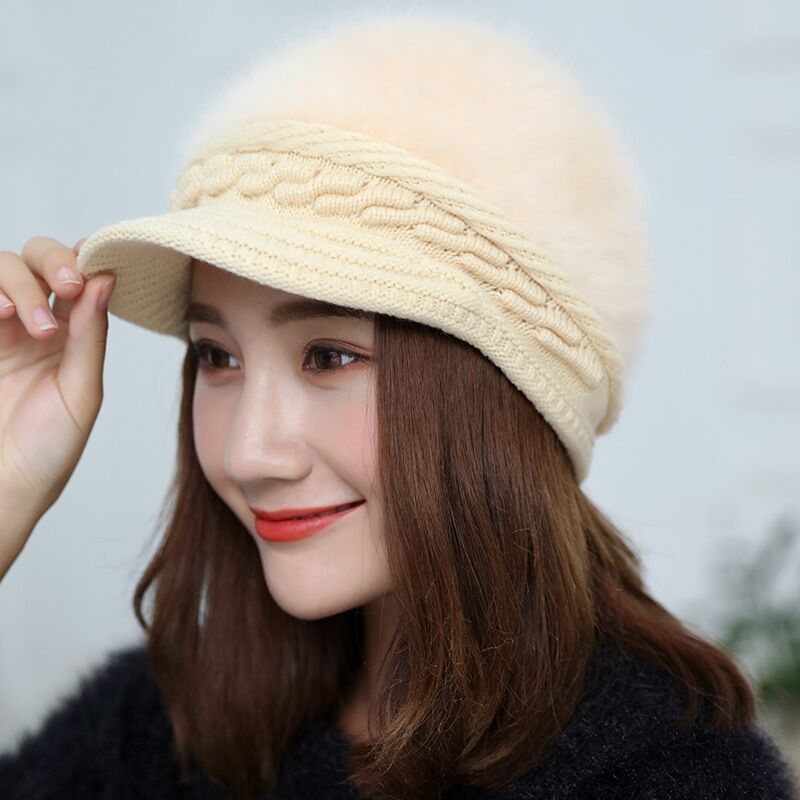 Chapeau femmes hiver coréen lapin cheveux chapeau nouveau hiver canard langue chapeau épaissi chaud tricoté chapeau