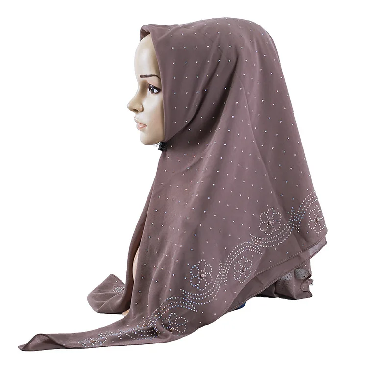 Foulard Carré Musulman Turc de Grande Taille pour Femme, Hijab en Mousseline de Soie Perlée, Châle Uni de Haute Qualité avec Strass Colorés