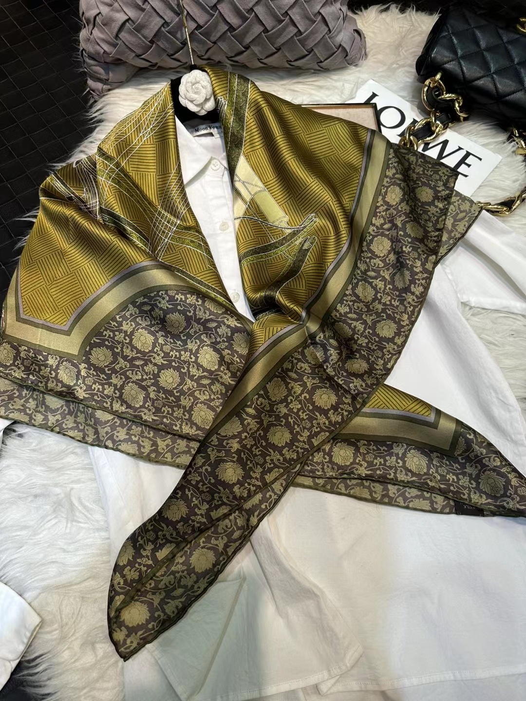 BYSIFA-Foulard Hijab Carré pour Femme, Grand Châle Paisley, Vert Armée, 100% Naturel, Marque de Mode, Automne et Hiver