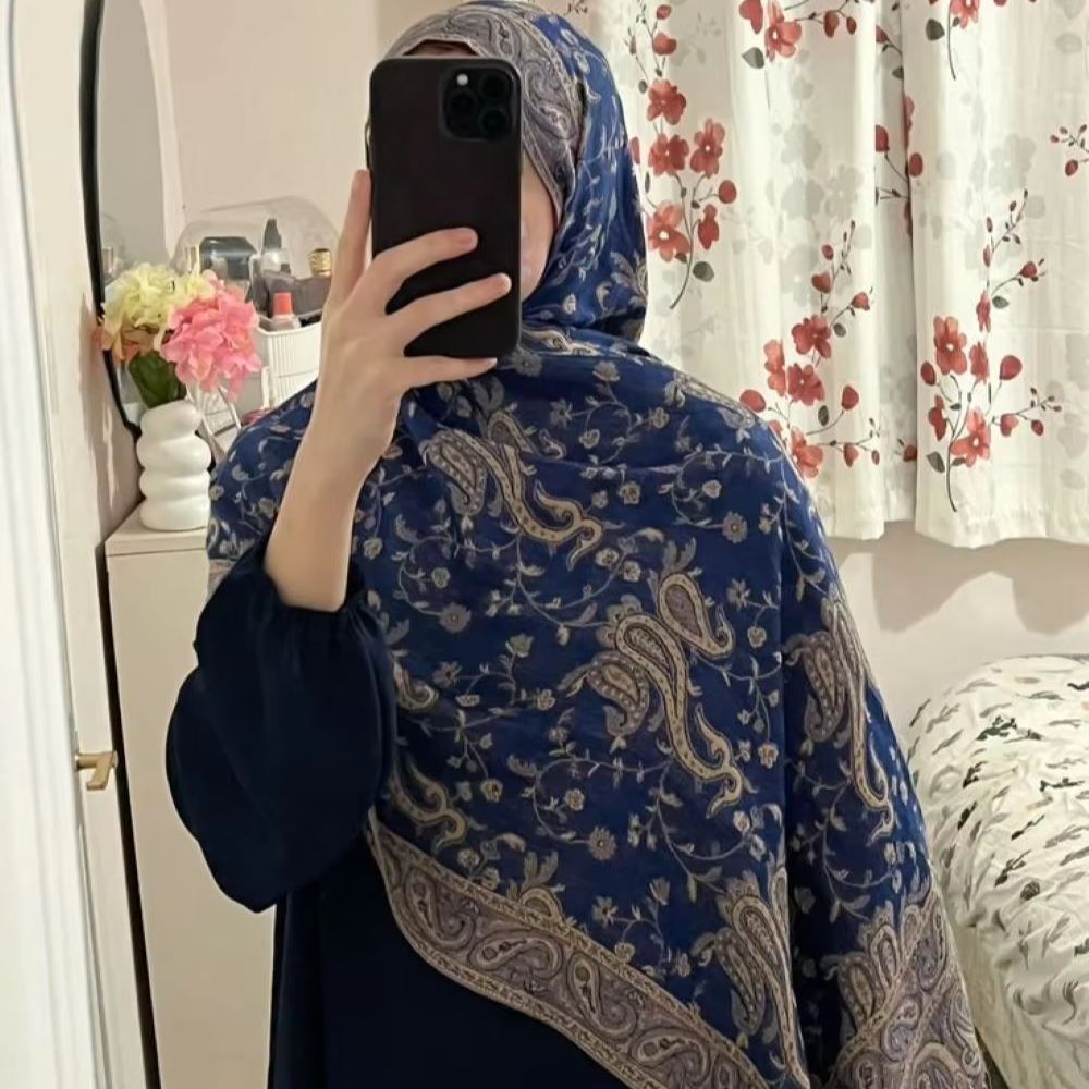 Écharpe Pashmina Paisley Brodé de Haute Qualité pour Femme, Châle Musulman avec Pompons, Étole en Coton Jacquard, Foulard Tendance