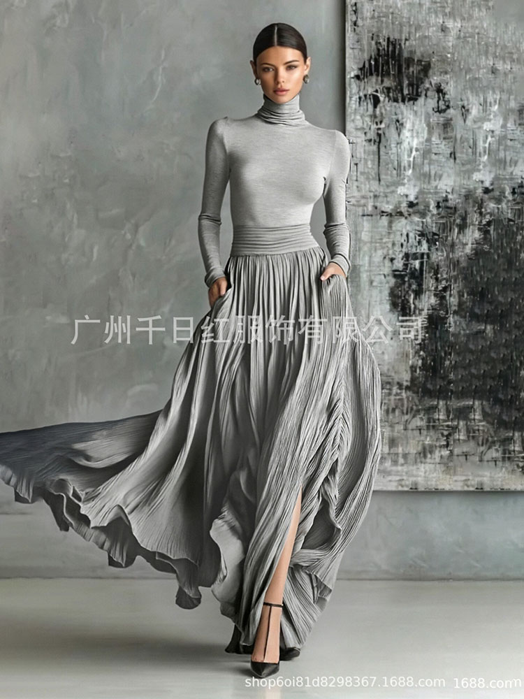 Ensemble jupe longue élégante pour femme, t-shirt à manches longues, Slim, hauts et jupes Maxi, ensemble deux pièces, tenues pour femme, automne hiver 2025