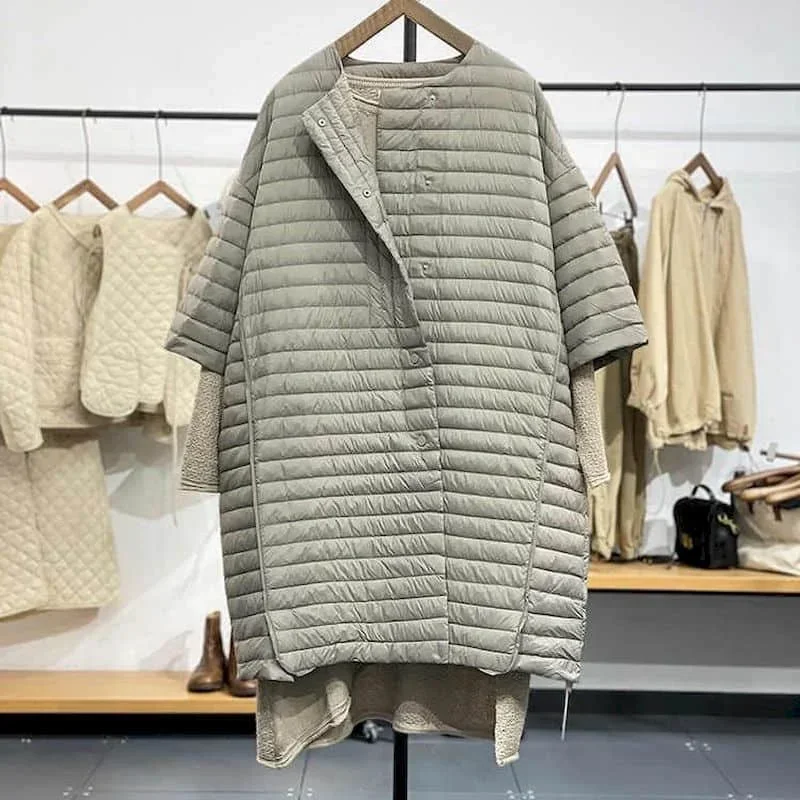 Doudounes matelassées légères pour femmes, Doudounes respirantes, Combinaison mi-longue, Quart de manches, Vêtements d'hiver vintage décontractés, At