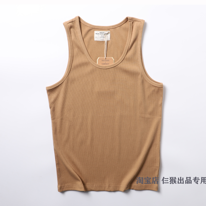 Amekaji Débardeur sans manches en coton 100% 230 g/m² à côtes, style vintage américain décontracté, extensible, couleur unie, pour l'été
