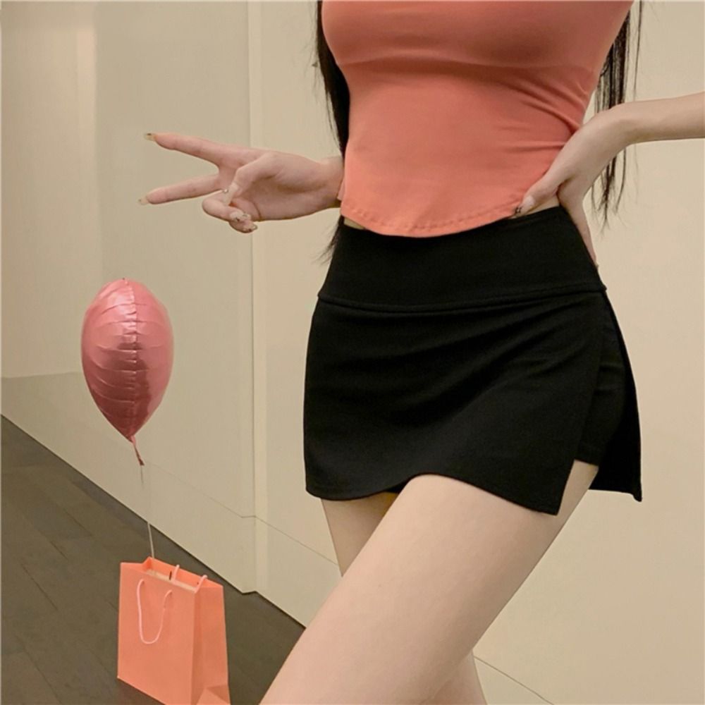 Jupe pantalon Simple taille haute pour femmes, couleur unie, jupe courte de sport Sexy, fente latérale, jupe crayon Anti-éblouissement pour dames