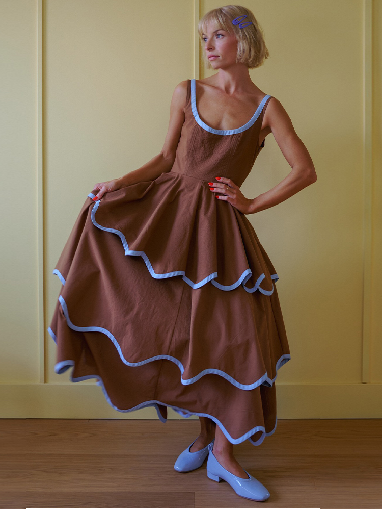 Robe Chic Femme Tendance Col Rond Sans Bretelles Sans Manches à Ourlet Volanté Cascade Nouveauté Été 2026 pour Tenue Quotidienne