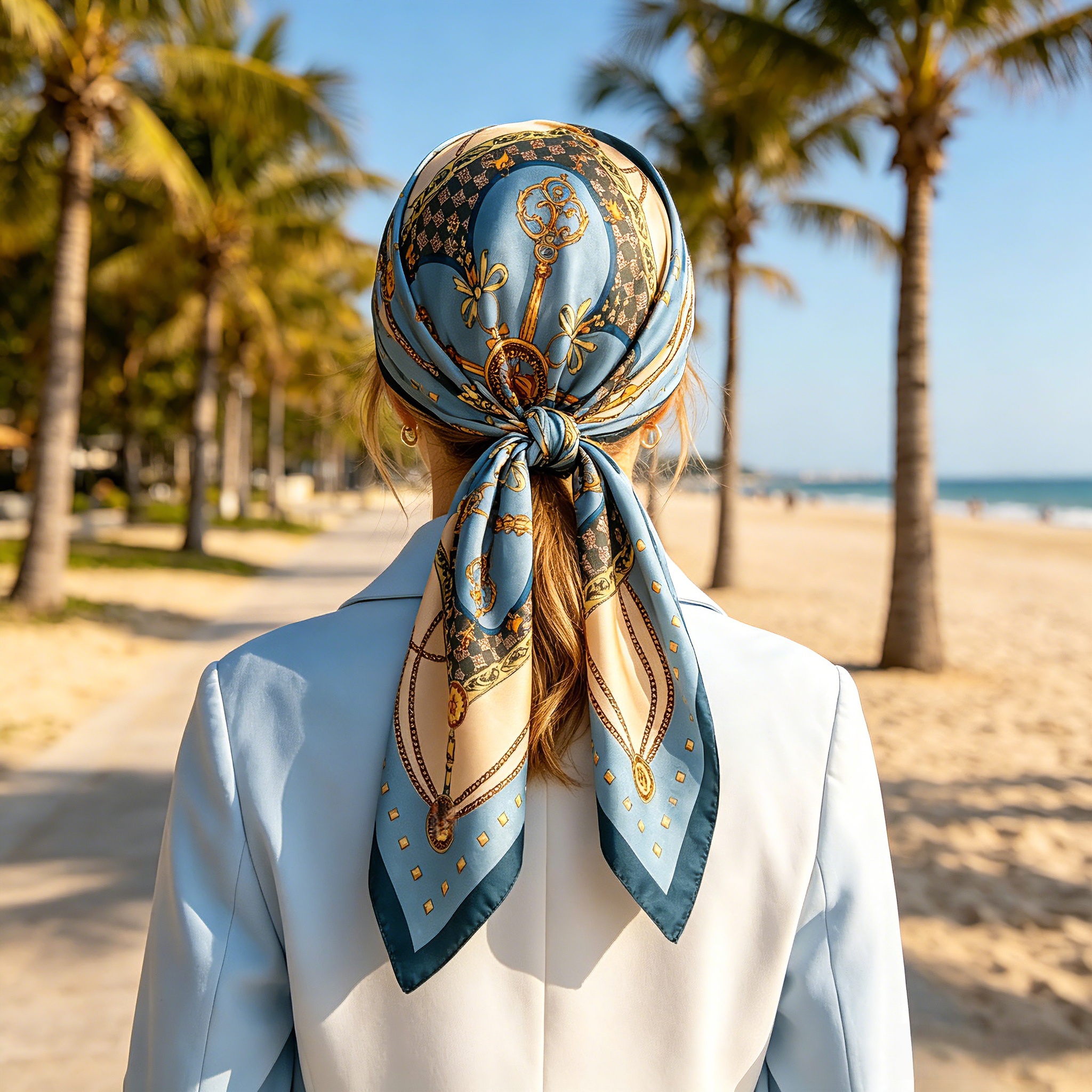Écharpe de luxe à motif chaîne, foulard carré universel en soie imitation, accessoires vestimentaires, châle, protection, foulard de tête