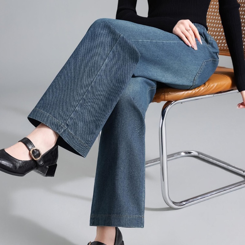Nouveau Jean Droit Élastique Taille Haute 2026 pour Femme – Nouvelle Collection Printemps-Automne – Coupe Ample Décontractée Polyvalente – Pantalon Large Femme