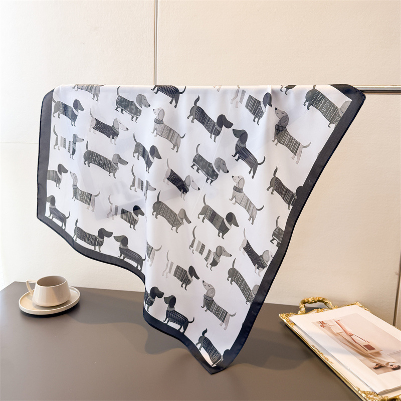 Foulard carré en soie de luxe 70x70cm pour femme, motif Teckel mignon, châle, accessoire de mode, bandeau pour cheveux, bandana, hijab, bonnets – Collection 2026