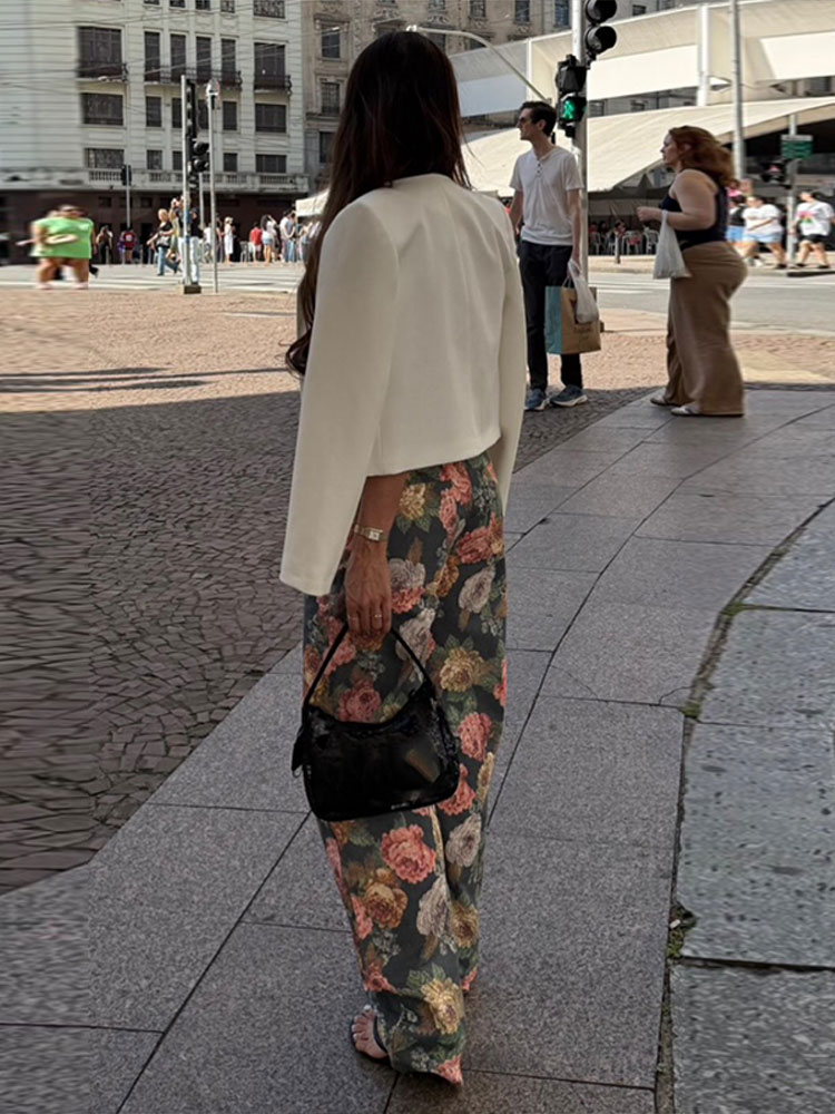 Jean pour femme 2026, imprimé floral vintage, taille haute, coupe ample, jambe large droite, en denim, style rétro effet peinture à l'huile, pantalon décontracté streetwear