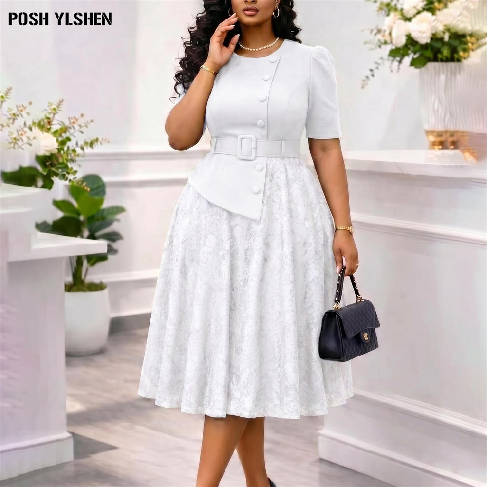 Robes d'été élégantes en dentelle patchwork pour femme, robe blanche femme, nouvelle collection 2026, vêtements pour femme, robe sexy pour invité de mariage, fête, anniversaire