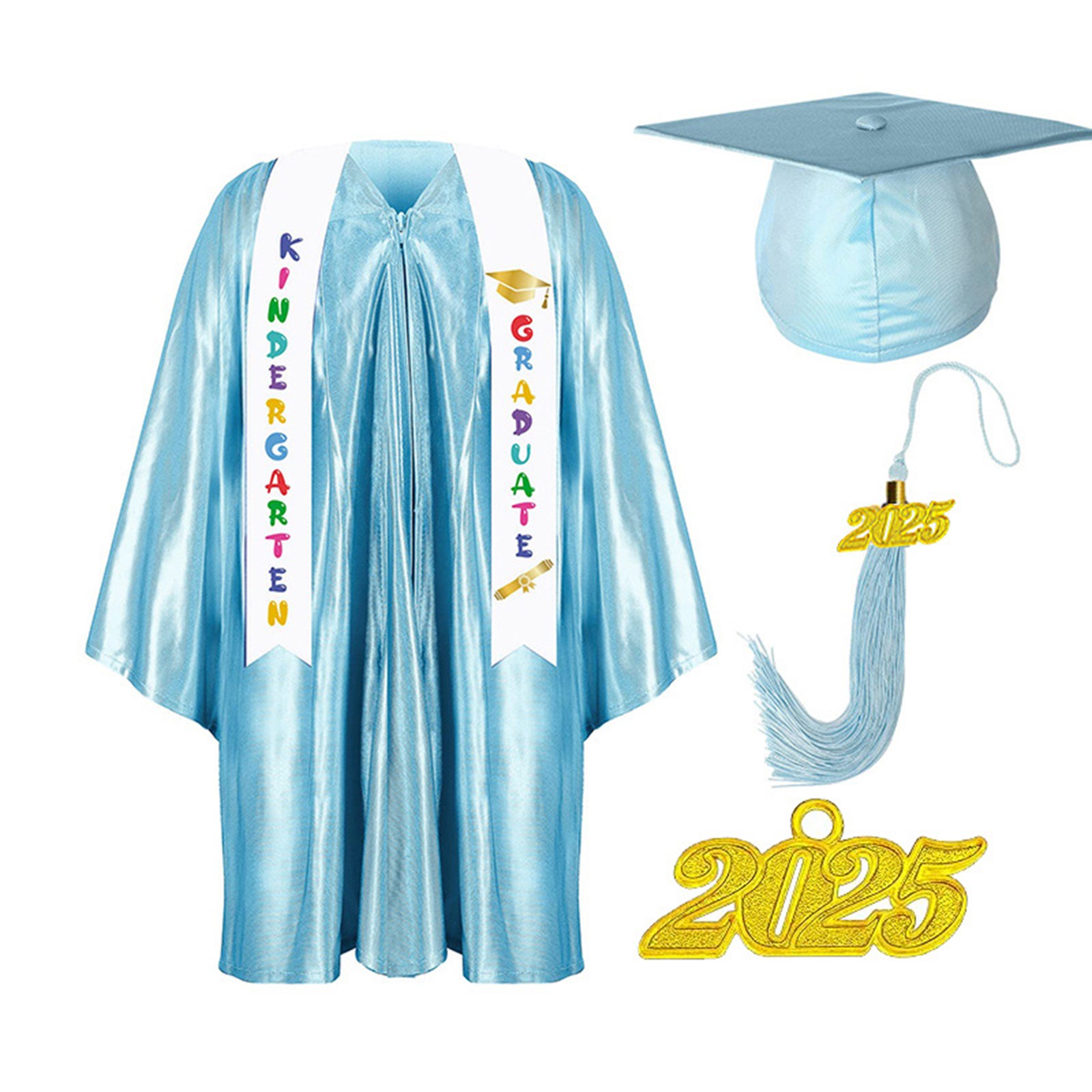 Robe académique pour enfants, uniformes scolaires pour enfants d'âge préscolaire, robe de remise de diplôme, châle, ensemble de casquettes à pampilles, vêtements de fête
