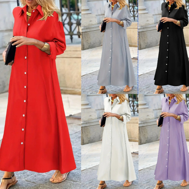 Robe musulmane à manches longues pour femmes, vêtements de prière, chemise à col rabattu, robe maxi en coton et lin, grande taille, document solide