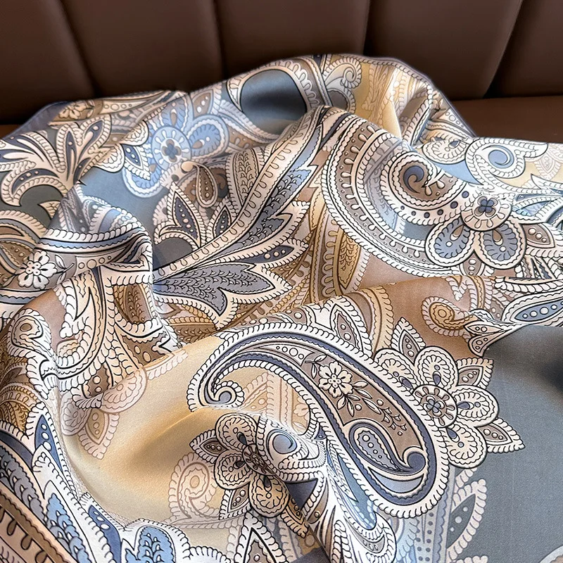 Écharpe carrée à imprimé cajou pour femme, foulard en satin doux, bandeau de sauna, bandeau Hijab, ruban de sac à main, paisley rétro, femme