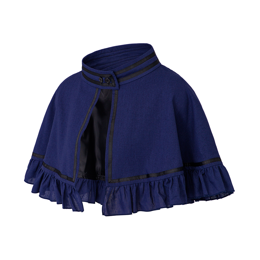 Cape victorienne bleue pour femme, ourlet à volants, court Everak, robe médiévale victorienne, châle, théâtral Cos, cape, événement, tenue historique LARP