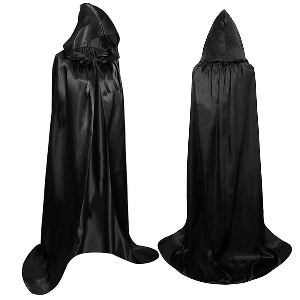 Cape à capuche unisexe, cape de sorcière à capuche, robe noire pour femmes, hommes, enfants, costumes de cosplay d'Halloween, performance de Noël