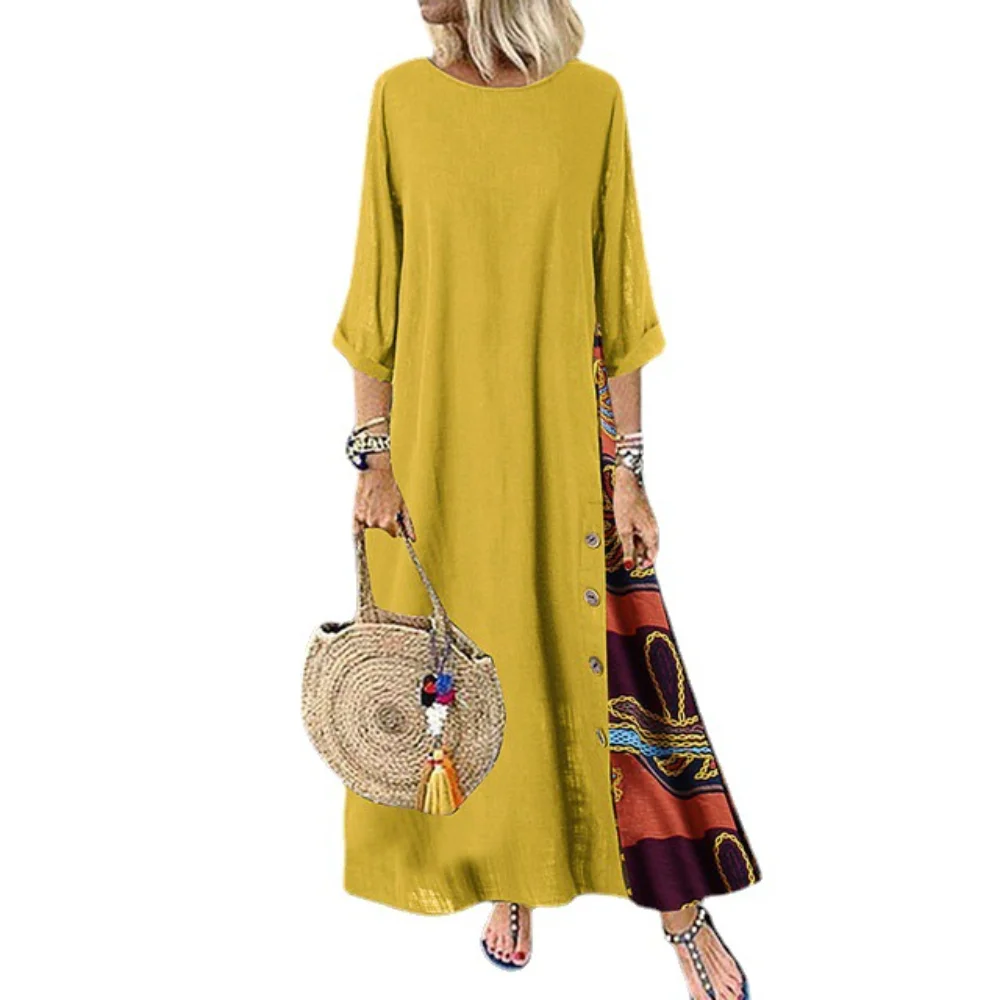 Robe longue vintage en coton et lin pour femmes, vêtements décontractés et élégants, streetwear à la mode, été