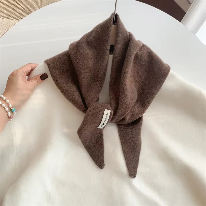 Écharpe Triangle tricotée en laine australienne pour femme, châle chaud, Protection du cou, petite écharpe décorative, automne hiver, 100%
