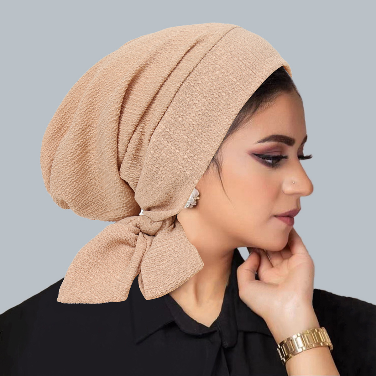 Ramadan couleur unie froissé Turban Hijab chapeaux longue queue bandeau élastique musulman chapeaux respirant chimio casquette pour femmes filles