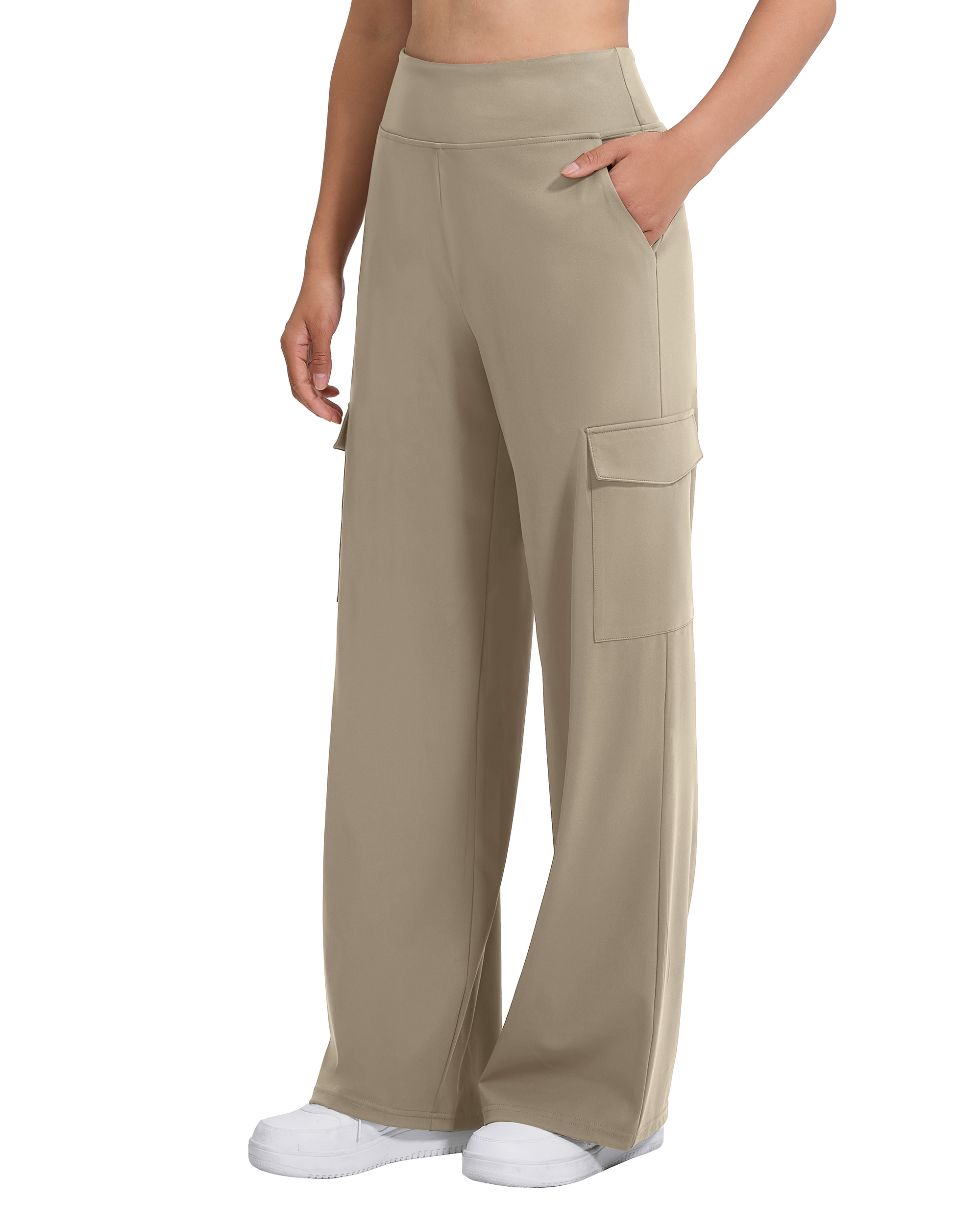 Pantalon cargo décontracté kaki pour femme, coupe droite ample, polyvalent, jambe large avec poches, style streetwear d'été