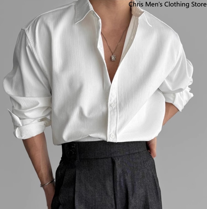 Une chemise décontractée d'affaires indispensable pour hommes élégants, vêtements pour hommes en tissu texturé Chemises pour hommes à la mode de qualité haut de gamme