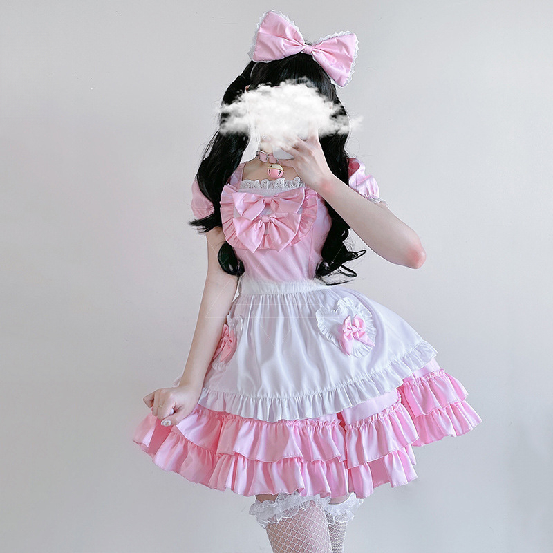 Costume de demoiselle d'honneur rose Sexy et mignon, robe de Cosplay, tablier, cloche ras du cou, Costume de Cosplay Anime pour femmes, uniforme de serveuse de café