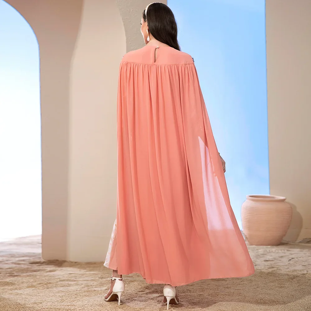 Abaya musulman brodé à motif de feuilles, Cape à la mode pour femmes, dubaï, turquie, faux deux robes, vêtements islamiques pour femmes, robe longue musulmane