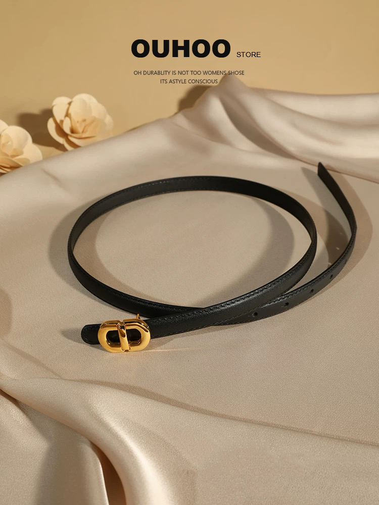 Ceinture fine en cuir élégante pour femme, ceinture de taille fine tendance avec boucle dorée, ceinture de créateur tendance pour robes, jeans et pantalons