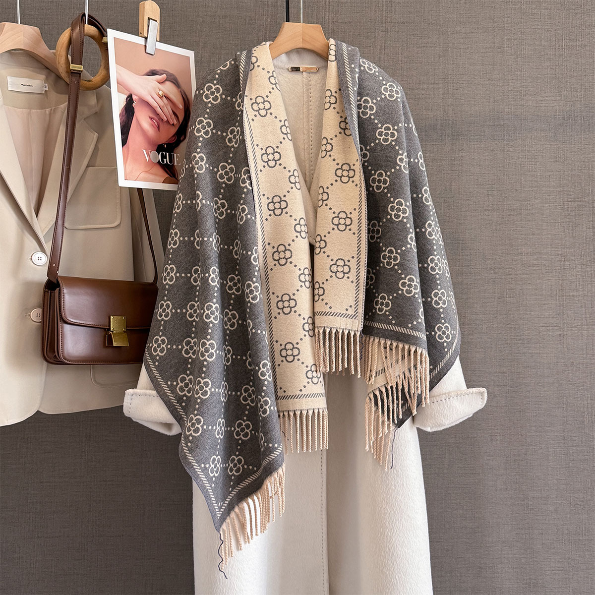 Écharpe chaude en cachemire de luxe pour femme, châle enveloppant, Double face, imprimé Floral, Pashmina Bufanda, Poncho de voyage, étoles