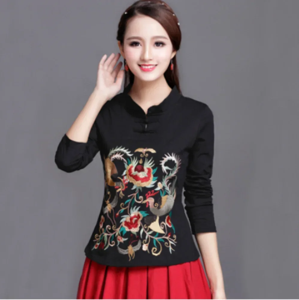 Style ethnique Streetwear mode décontracté femmes vêtements chemises pour femmes Vintage vêtements t-shirt Y2k haut femmes vêtements broderie