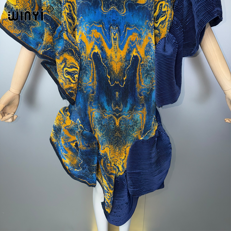 Robe Kaftan Maxi WINYI Style Dubaï Plissée Abaya Manches Bouffantes Élastiques Cache-maillot de Plage Robe de Soirée de Luxe pour Vacances et Fêtes