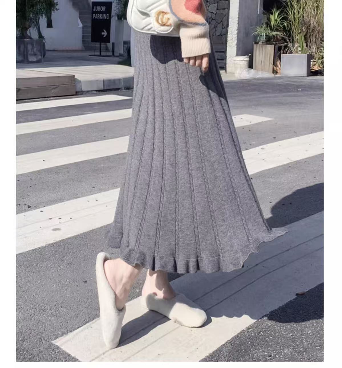 Nouvelle jupe en laine épaisse à taille haute pour femmes, jupe plissée à volants élastique pour l'automne et l'hiver 2026