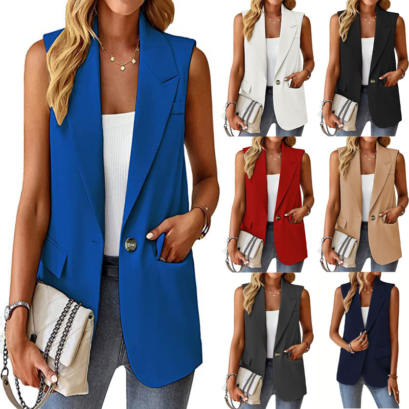 2025 femmes sans manches Blazer gilet décontracté bureau gilet coupe ajustée printemps été Cardigan haut élégant vêtements de travail veste