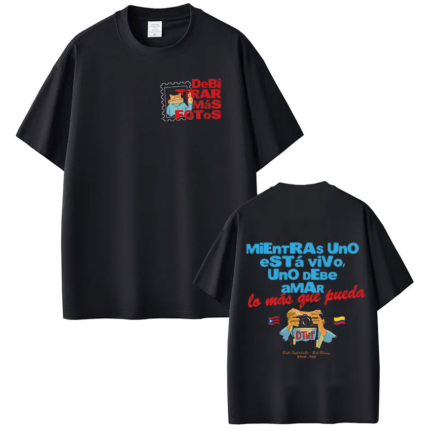 T-shirt Rapper Bad Bunny Debi Tirar Mas Fotos DTMF Tour imprimé pour hommes et femmes, T-shirt en coton, vêtements pour hommes
