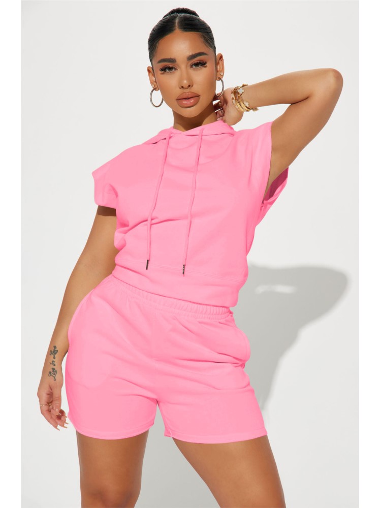 Ensembles de sport décontractés pour femmes, à la mode, Short à capuche, manches courtes, ensemble deux pièces, costume de couleur unie, Streetwear, été 2025