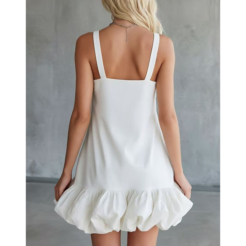 Nouvelle Robe Épaules Dénudées 2026 pour Femme – Élégante, Décontractée, Couleur Unie, Col en V, Mini-Jupe à Volants – Style Urbain, Robe d'Été