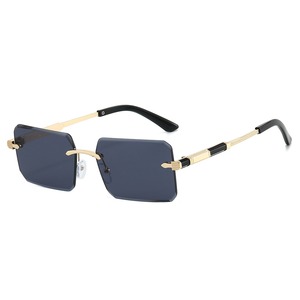 Nouvelles lunettes de soleil à coupe carrée sans monture – Monture métallique fine, nuances tendance élégantes et résistantes aux UV.