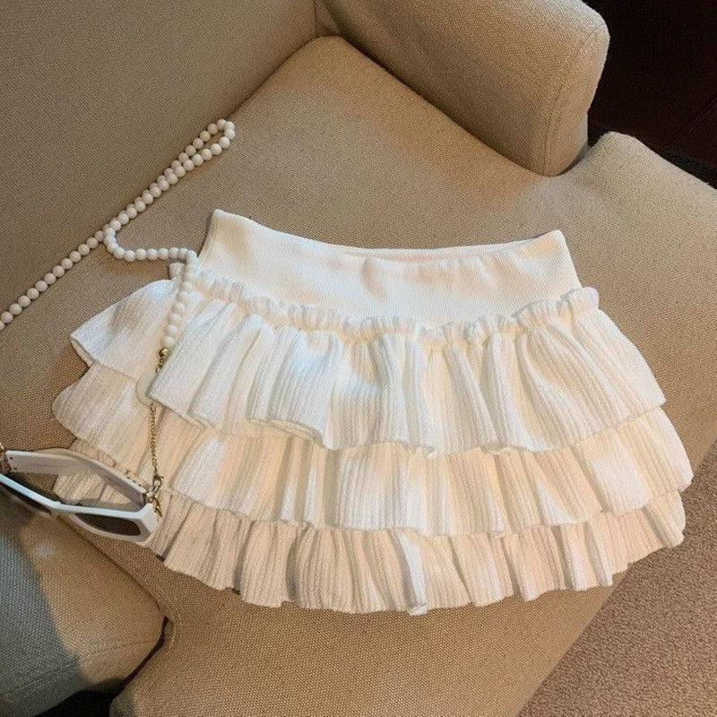 Jupe courte d'été pour femmes, blanc et noir, mode coréenne, taille élastique, Tutu, à volants, ligne a, Mini jupe gâteau plissée