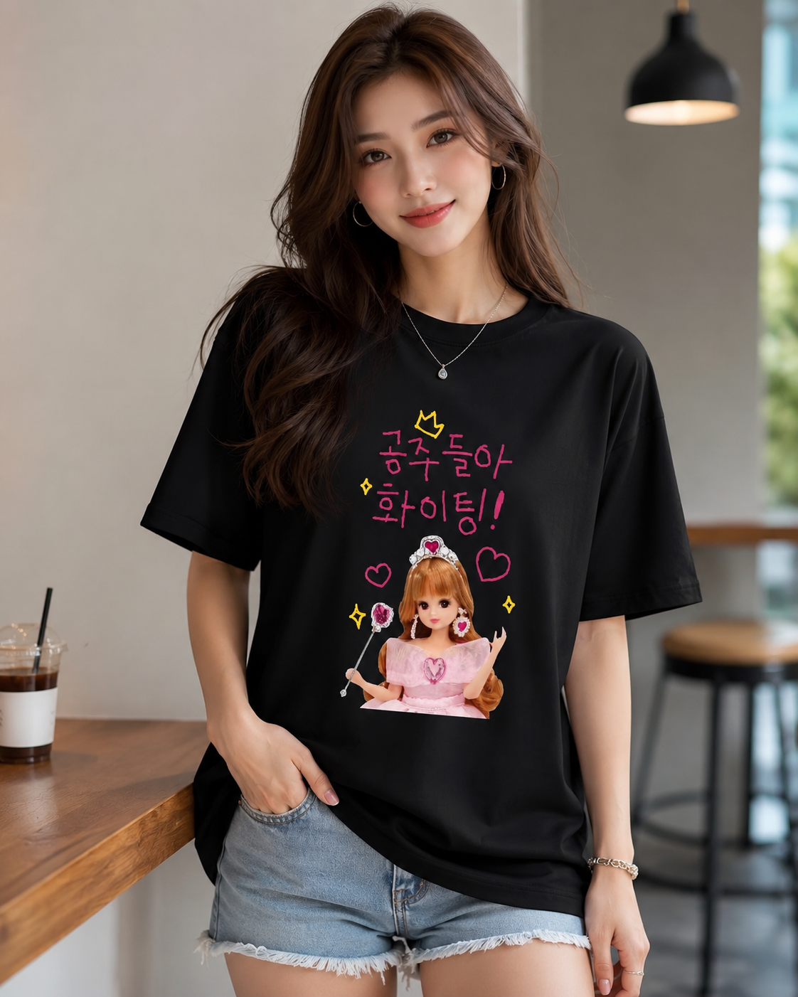 T-shirt décontracté oversize pour femme avec alphabet coréen et Hangul – Blouse quotidienne Printemps-Été – Vêtement pour l'apprentissage de la langue coréenne