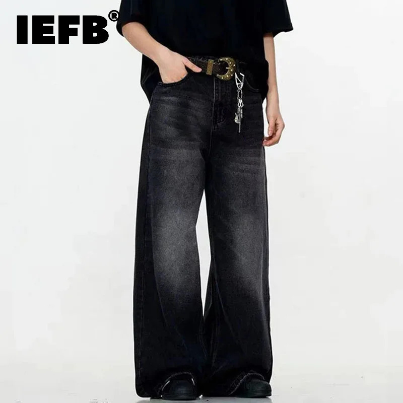 IEFB-Jean à Jambes Droites en Denim pour Homme, Pantalon Décontracté, Style Américain, Baggy, Simple, Solide, Délavé de Documents, Printemps, 9W667