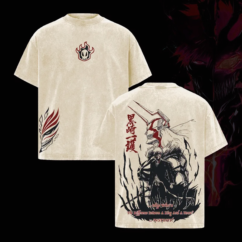 T-shirt Manga BLEACH Kurosaki Ichigo Anime, T-shirt oversize délavé pour homme et femme, vêtements à manches courtes, t-shirts en coton de haute qualité