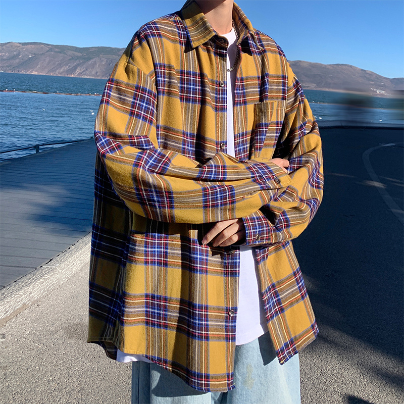 Chemises à carreaux à manches longues pour hommes, mode coréenne, chemisiers Vintage Y2K, Baggy décontracté, boutonné, automne 2026