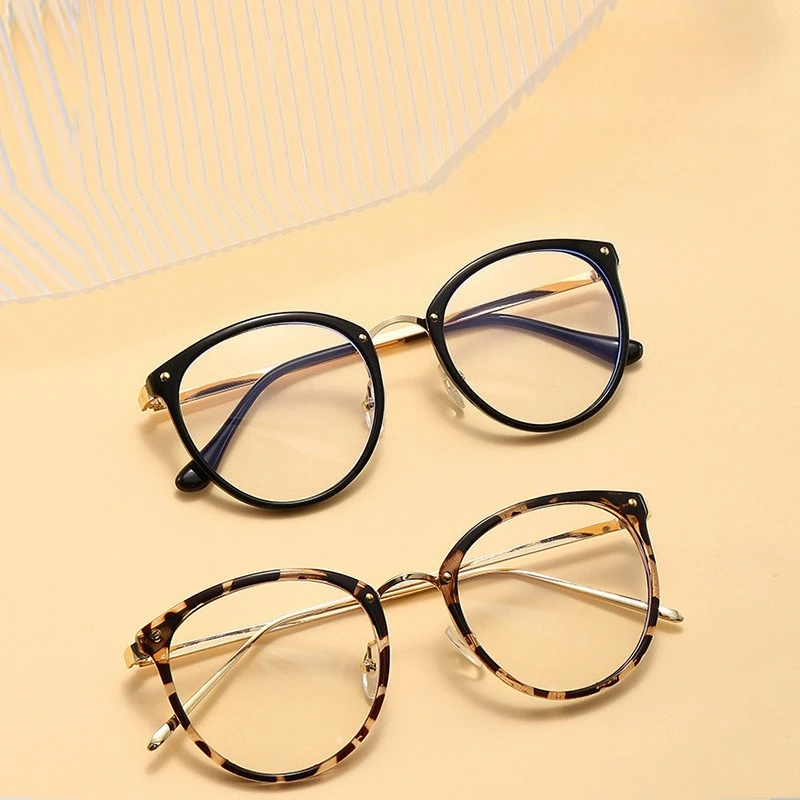Lunettes rondes à rivets rétro, verres plats ronds artistiques créatifs, Anti-lumière bleue, lunettes décoratives