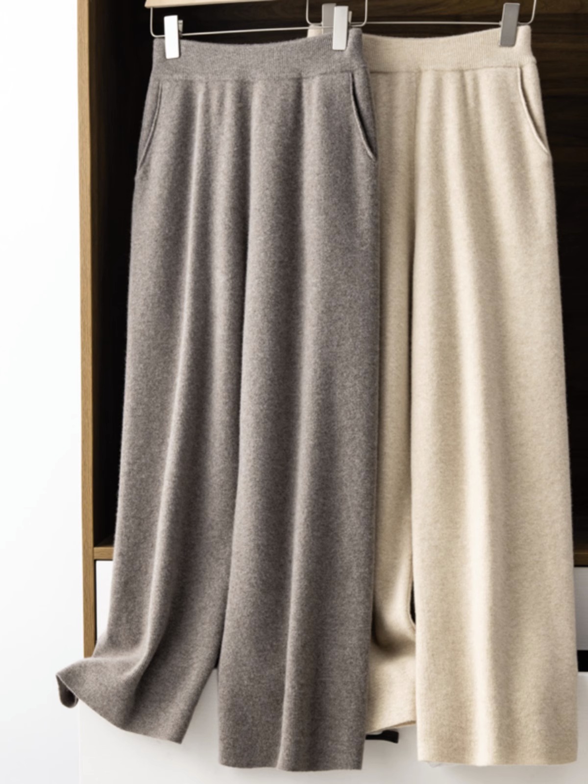 Pantalon élégant à jambes larges tombantes, taille haute, vêtements d'extérieur pour femmes avec poches, Baggy, droit, tricoté, vadrouille