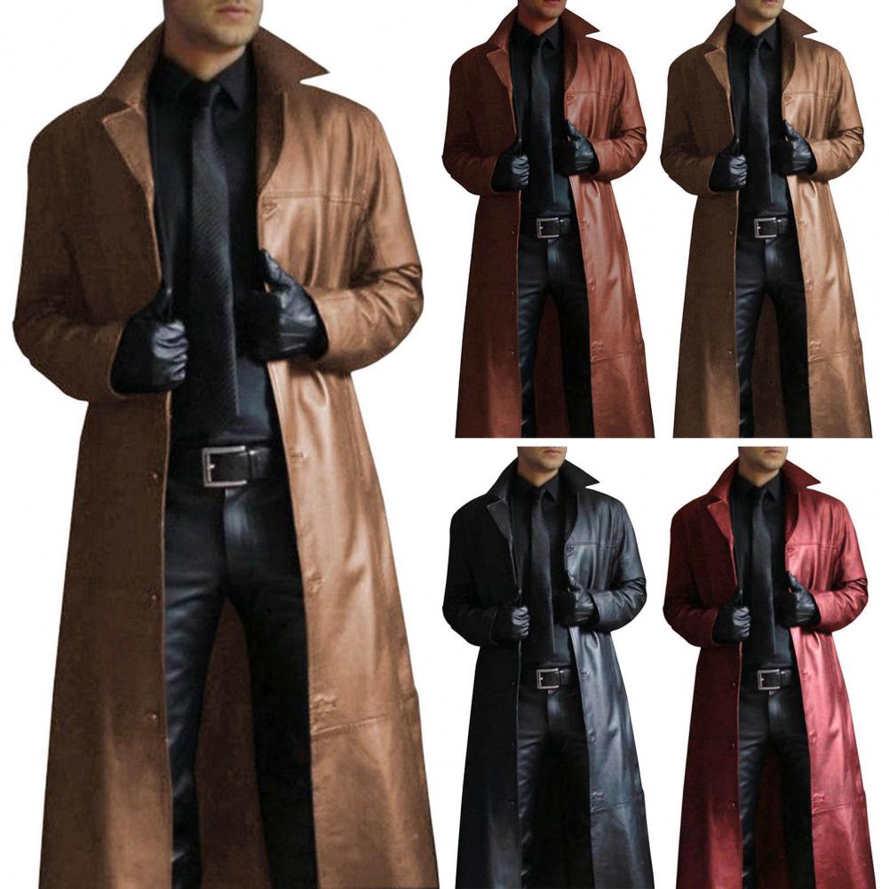 Vestes longues gothiques steampunk médiévales pour hommes, manteau en similicuir, mode vintage, luxe, hiver