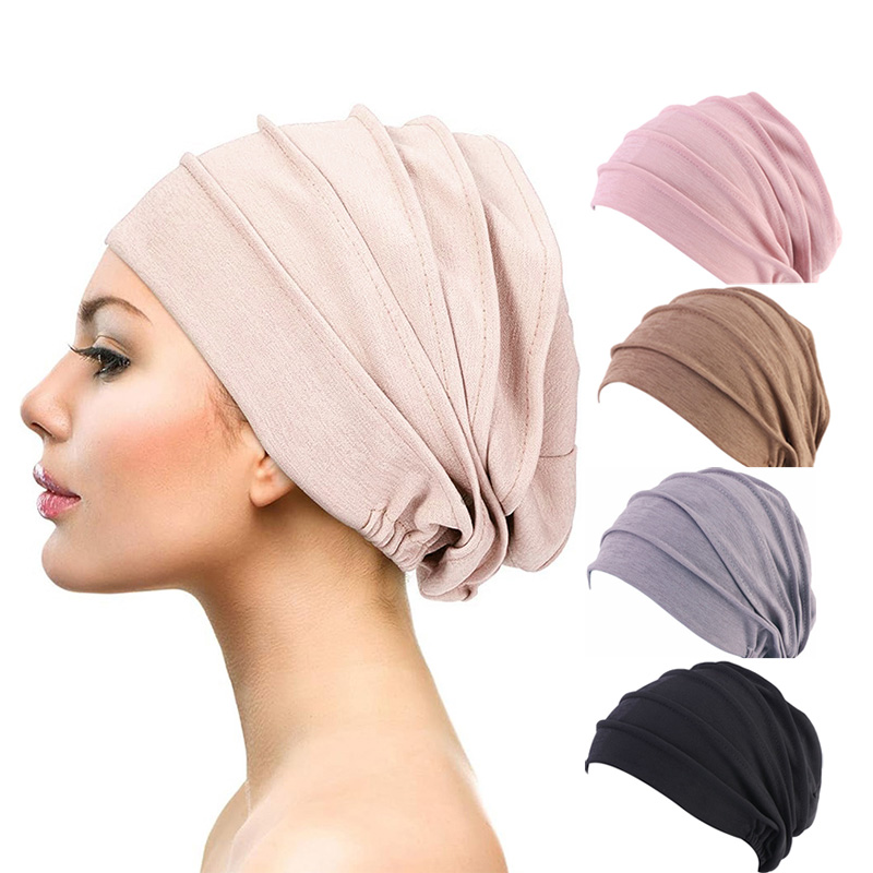Nouveau Turban Uni pour Femme, Bonnet Chimio, Bonnet Intérieur pour Hijab, Chapeau Élastique pour Perte de Cheveux, Chapeau Musulman Indien
