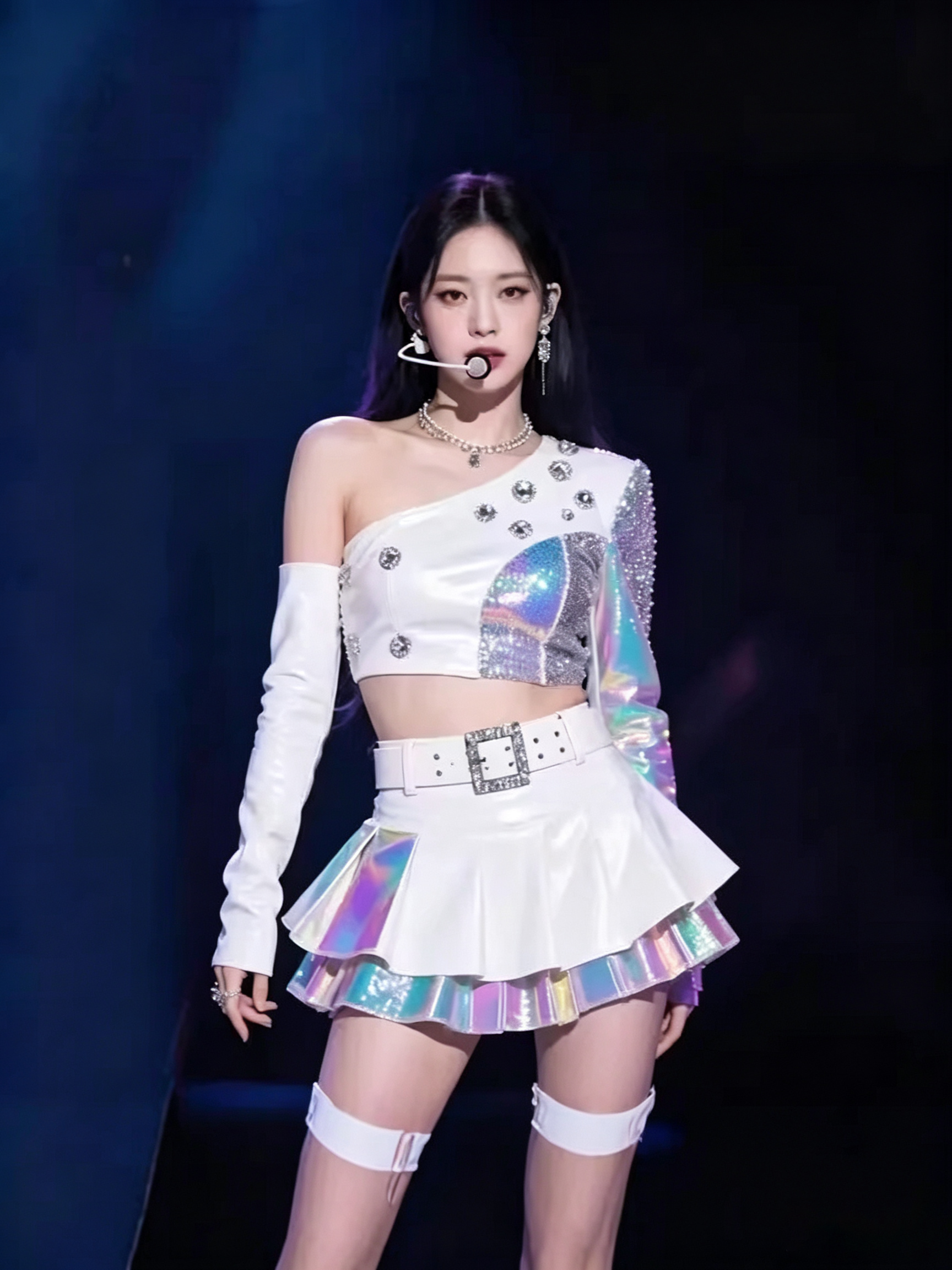 Costume de danseuse de jazz pour femme, hauts blancs en patchwork, jupes sexy, shorts moulants, costumes de groupe pour femmes, vêtements de scène Kpop DJ