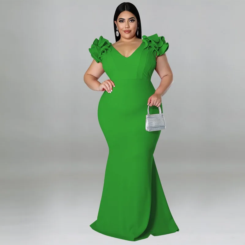 Costume ethnique africain grande taille, Sexy, manches à volants, portefeuille, dos nu, robes élégantes pour nouvel an, robe de soirée pour femmes