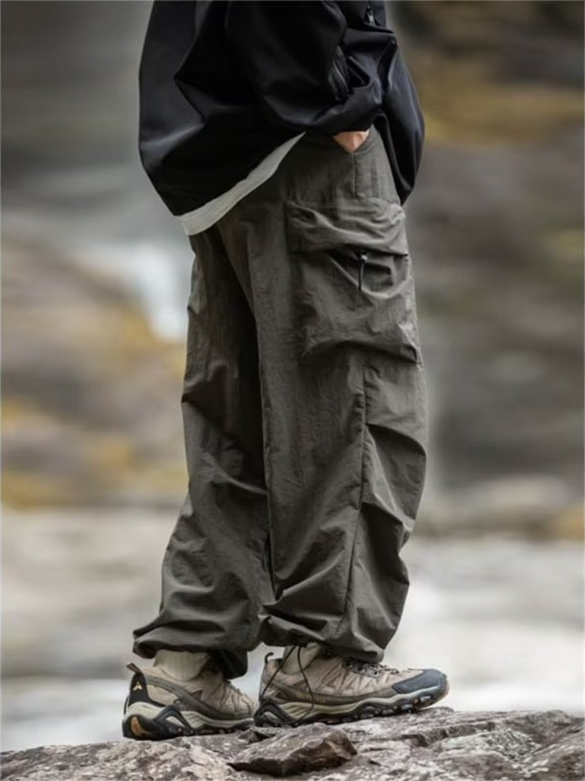 Pantalon Cargo Homme Imperméable Printemps-Automne Style Hip Hop Montagne Décontracté Harajuku Noir pour le Travail et l'Extérieur