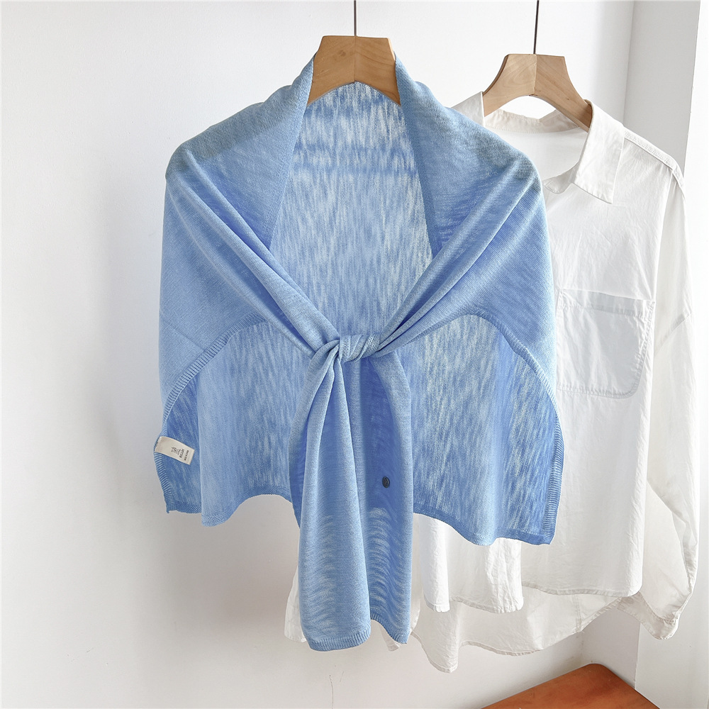 Écharpe d'été légère et respirante pour femme, en tricot fin, avec nœud à nouer sur le devant, protection solaire, châle multifonctionnel pour climatisation