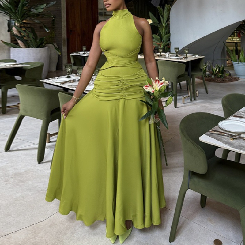 Robe Maxi Chic à col roulé pour femmes, sans manches, taille drapée, moulante, mode soirée, soirée, Clubwear